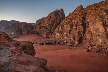 Red mountains of the canyon of Wadi Rum desert in Jordan.