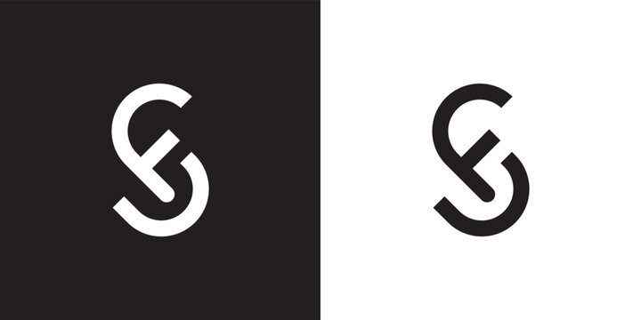 Minimal SF logo. Icon of a FS letter on a luxury background. Logo idea based on the SF monogram initials. Professional variety letter symbol and FS logo on black and white background.