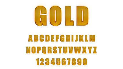3D Gold alphabet seamless design with glow effect. Realistic flat gold letters and numbers. Isolated black background.