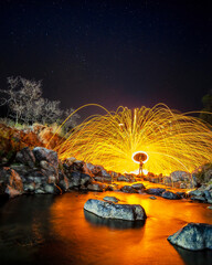 Steel wool long exposure photography in night.