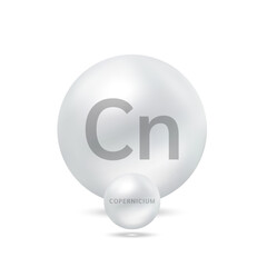 Copernicium molecule models silver. Ecology and biochemistry concept. Isolated spheres on white background. 3D Vector Illustration.