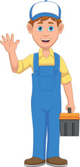 cartoon mechanic boy waving