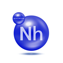 Nihonium molecule models blue. Ecology and biochemistry concept. Isolated spheres on white background. 3D Vector Illustration.
