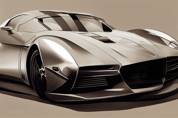 fantasy illustration: silver shining futuristic sport car  made with generative AI