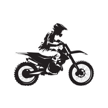 Motocross rider, isolated vector silhouette, side view. Ink drawing