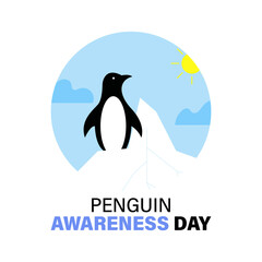 Penguin Awareness Day. Cute animal on an iceberg