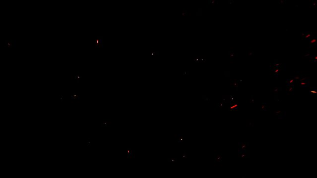 Soft hot ember particles on black ideal for overlays. The glowing embers float gently in the night air