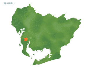 Obraz premium 水彩風の地図 阿久比町.