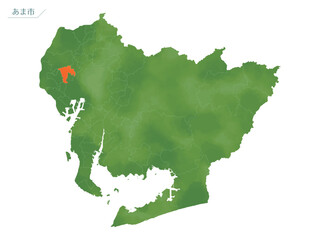 水彩風の地図　あま市.