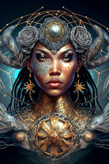 Zodiac Sign Character Illustration of Cancer, Astrological sign personification, Beautiful Cancer  girl, Future telling, Horoscope, Alchemy, Spirituality, Occultism 