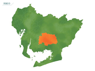 水彩風の地図　岡崎市.