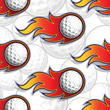 Golf ball and fire flames Seamless pattern vector art image. Burning golf balls repeating tile background wallpaper texture.
