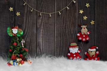 digital backdrop with christmas decoration on wooden background. christmas background. Front view. 