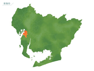 水彩風の地図　東海市.