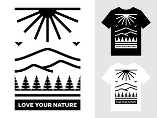 Fototapeta na wymiar Mountain landscape logo t shirt design premium vector
