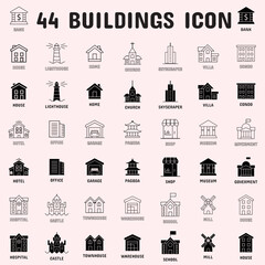 Black buildings icon set. Government building, flat vector