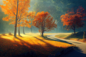 Naklejka na ściany i meble Autumn landscape paint