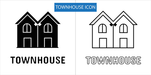 Black townhouse icon set. Government building, flat vector