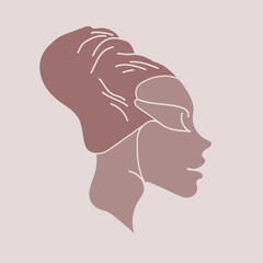 Beauty salon, skin care, hairdresser studio logo.Woman face.Cosmetics and spa icon isolated on light fund.Cute young lady portrait.Beautiful model.Luxury,glamour style logo.Elegant hairstyle.