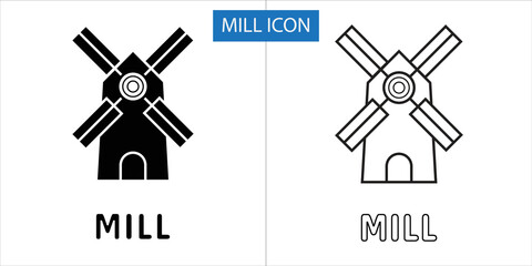 Black mill icon set. Government building, flat vector © rehmat