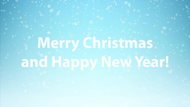 Winter Snow. Merry Christmas and Happy New Year text. Falling Snowflakes Animation. Snowfall 4K Video