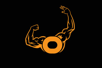 Letter O Logo With muscular open  Back Double Biceps shape. Fitness Gym logo.