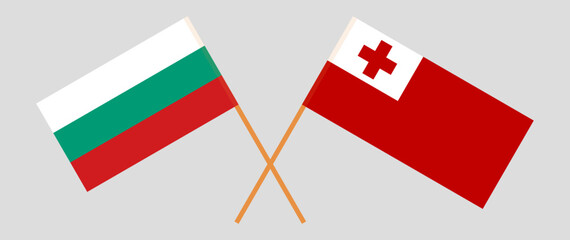 Crossed flags of Bulgaria and Tonga. Official colors. Correct proportion