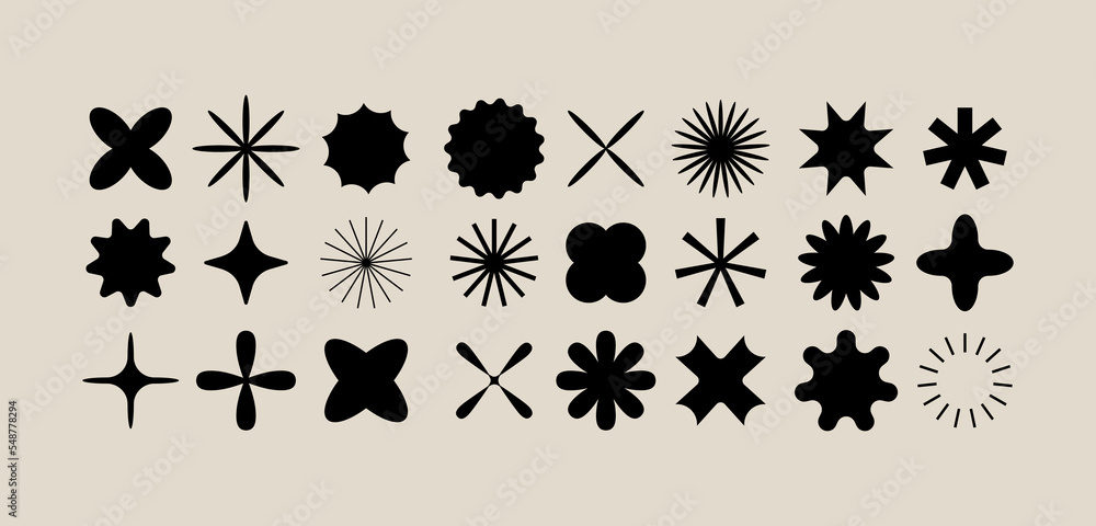 Wall mural vector set of different geometric shapes and elements. brutalist design icons and signs. basic forms