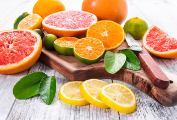 citrus fruit on wooden table