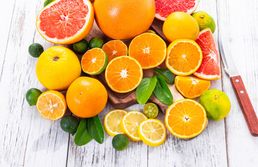citrus fruit on wooden table