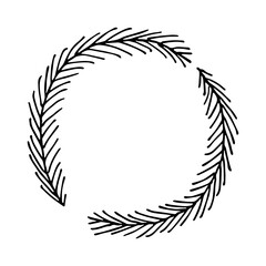Hand drawn frame of spruce branches. Wreath doodle. Christmas and winter design element