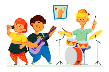 Children performing music - colorful flat design style illustration