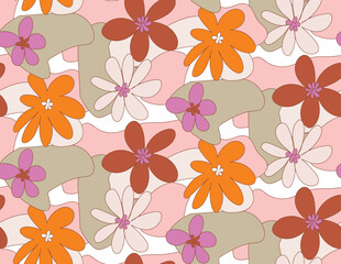 Abstract Hand Drawn Retro Florals Spring Concept Sweet Daisy Flowers Seamless Pattern Perfect for Allover Fabric Print or Wrapping Paper