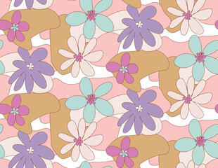 Abstract Hand Drawn Retro Florals Spring Concept Sweet Daisy Flowers Seamless Pattern Perfect for Allover Fabric Print or Wrapping Paper