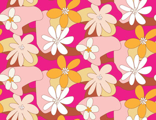 Abstract Hand Drawn Retro Florals Spring Concept Sweet Daisy Flowers Seamless Pattern Perfect for Allover Fabric Print or Wrapping Paper