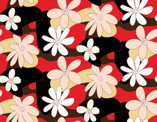 Abstract Hand Drawn Retro Florals Spring Concept Sweet Daisy Flowers Seamless Pattern Perfect for Allover Fabric Print or Wrapping Paper