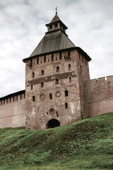 Fototapeta na wymiar Ancient fortress tower of the Russian fortress.