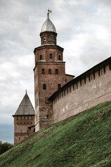 Fototapeta na wymiar High fortress tower of the Russian fortress.