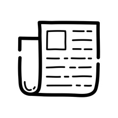 Newspaper with news doodle icon. Hand drawn symbol. Vector illustration.