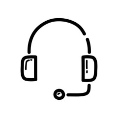Headphones, technical support doodle icon. Hand drawn symbol. Vector illustration.