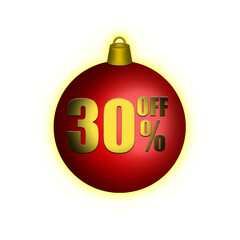 Red Christmas decoration ball for price tag 30% vector