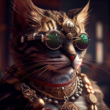 Midjourney abstract render of gangsta cat