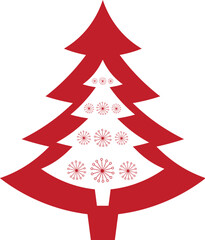 Red Christmas tree with snowflakes vector illustration