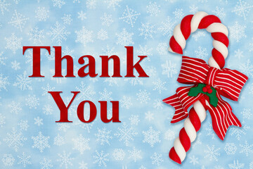 Thank you message with candy cane and snowflakes