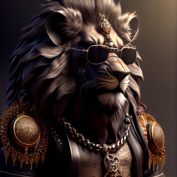 Midjourney abstract render of gangsta lion