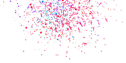 Colorful festive confetti on isolated white background. Abstract texture with many glitters. Holiday elements. Colored pattern for flyers, banners and textiles