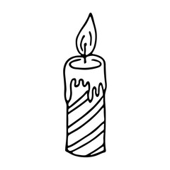 Burning aroma candle. Single doodle illustration. Hand drawn clipart for card, logo, design