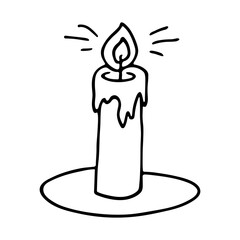 Burning aroma candle. Single doodle illustration. Hand drawn clipart for card, logo, design