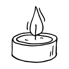 Burning aroma candle in a jar. Single doodle illustration. Hand drawn clipart for card, logo, design