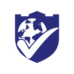 Naklejka premium Globe check vector logo design. Tick mark and globe icon design.